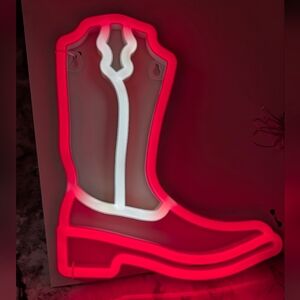Red and White Neon Cowboy Boot Wall Art